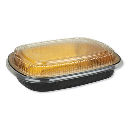 DURABLE PACKAGING 63 oz Aluminum Closeable Containers; Black & Gold - 50 per Pack 9553PT50